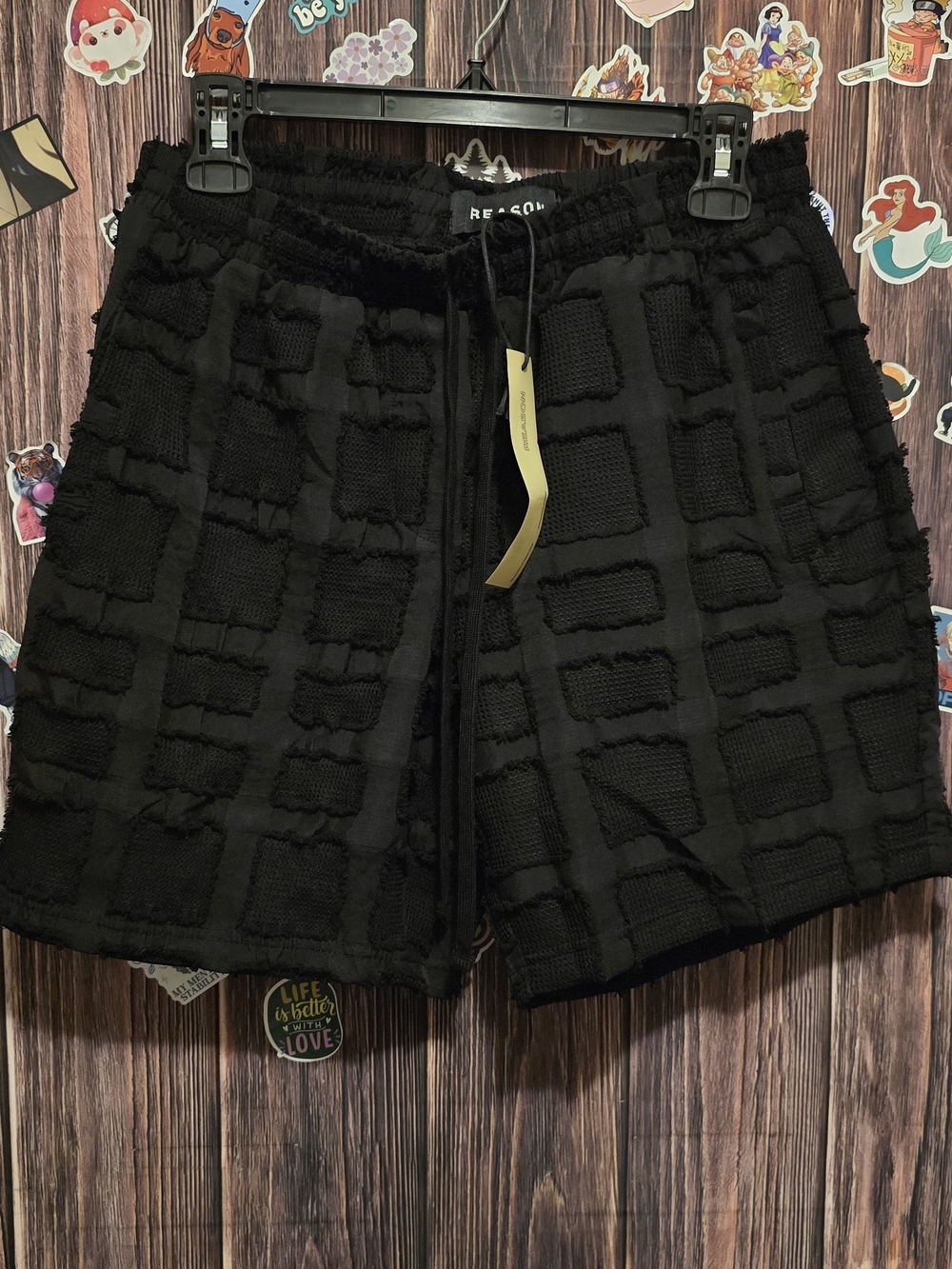 Black Textured Big boys Grid Drawstring Shorts